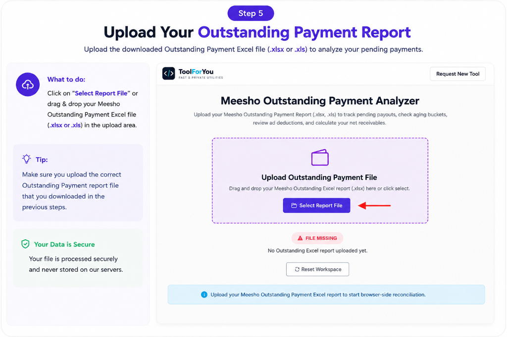 Meesho Outstanding Payment Analyzer upload area
